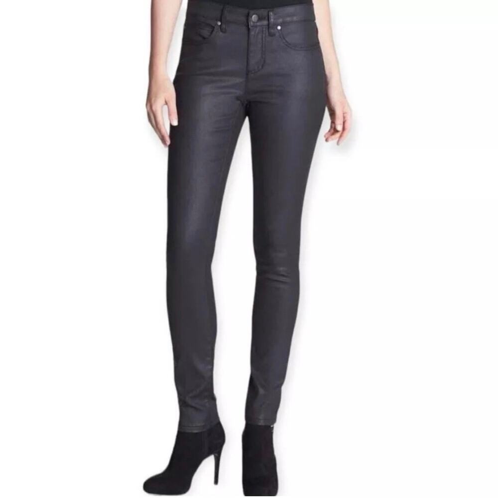 EILEEN FISHER Women’s Waxed Black Denim Organic Jeans Slim Straight Leg size 12